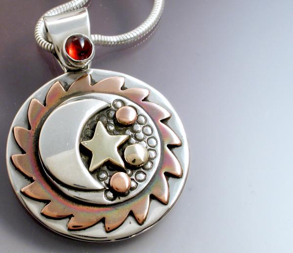 Star, Moon & Spinning Sun Pendant
