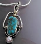 Silver & Gold Turquoise & Pearl Pendant