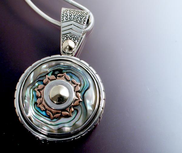 Double Sided Mixed Metal Abalone Pendant