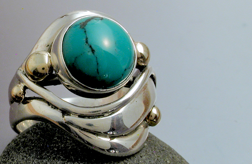 Silver & Gold Turquoise Ring picture