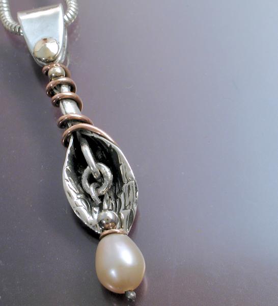 Mixed Metal Pendant with hanging pearl picture