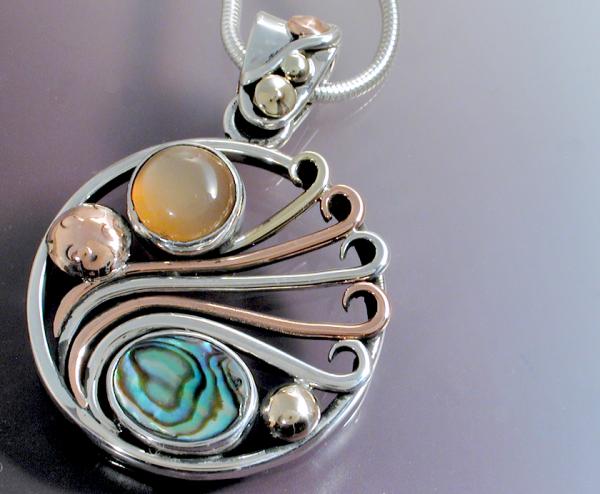 Circle Wave Abalone/Moonstone Pendant