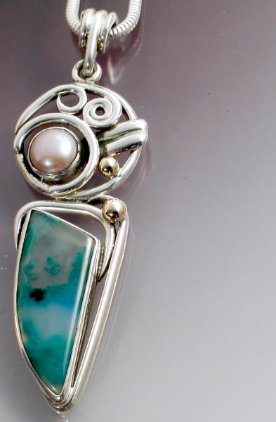 Chrysocholla & Pearl Pendant