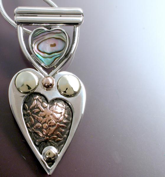 Double heart abalone pendant picture