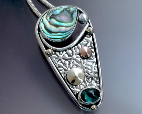 Mixed metal Abalone Textured Pendant