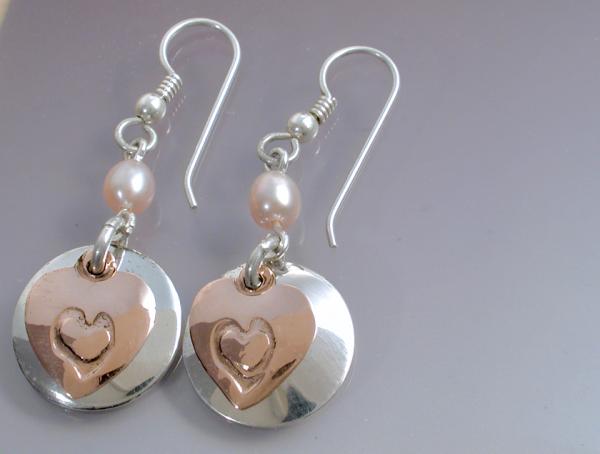 Copper & Silver pearl earring