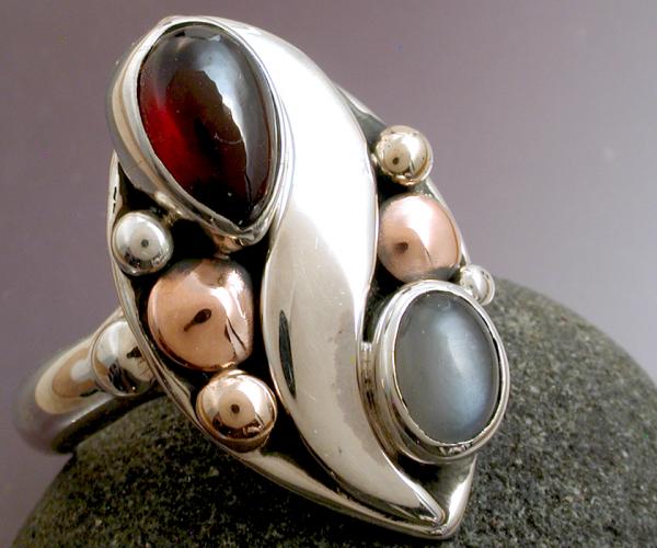 Garnet & Grey Moonstone Ring