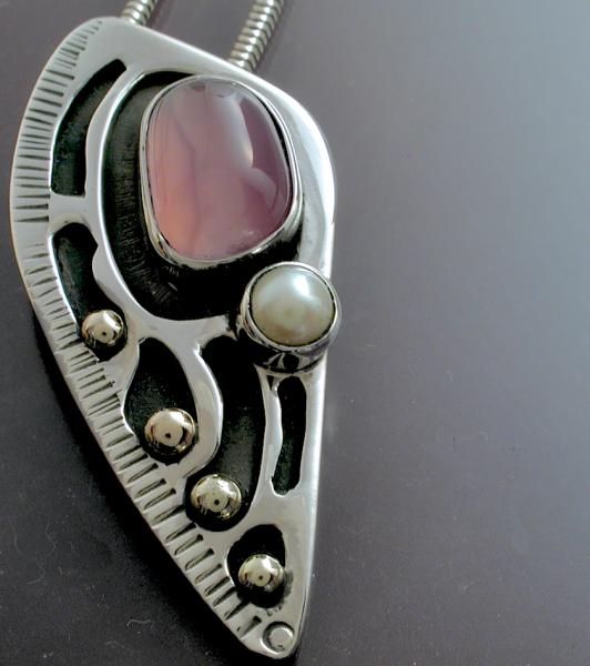 Layered Pendant with Cut Outs, Agate & Pearl