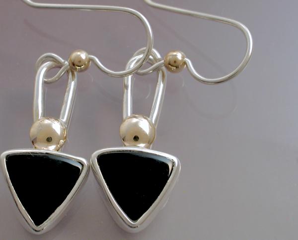 Silver and Gold Black Onyx Earrings