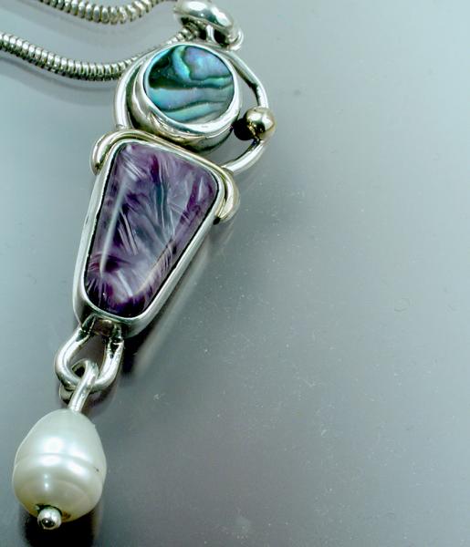 Abalone, Charoite & Pearl Pendant