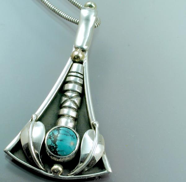 Turquoise Pendant with Leaves