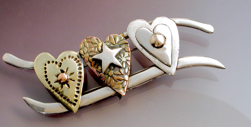 3 HeartMulti Metal Pin/Brooch