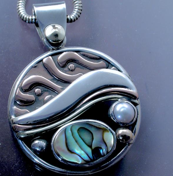 Circle Wave Abalone & Pearl Pendant