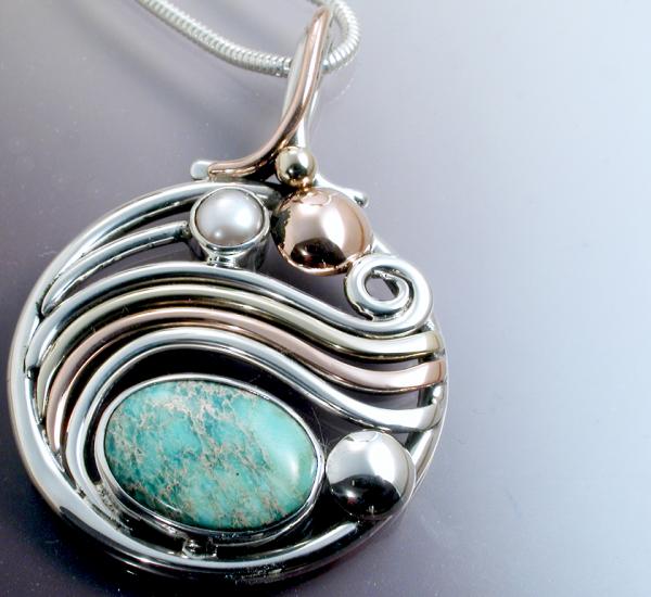 Circle Wave Pendant of mixed metals