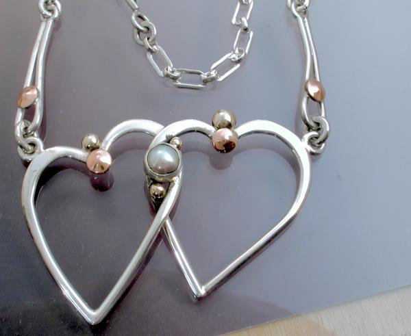 Double Heart Necklace with Pearl