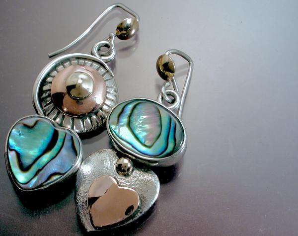 Asymmetrical Abalone Heart Earrings