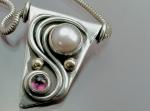 Garnet/Pearl Silver & Gold Pendant