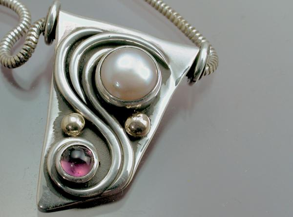 Garnet/Pearl Silver & Gold Pendant