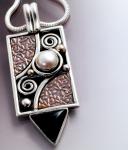 Black onyx & Pearl Copper Inlay Pendant