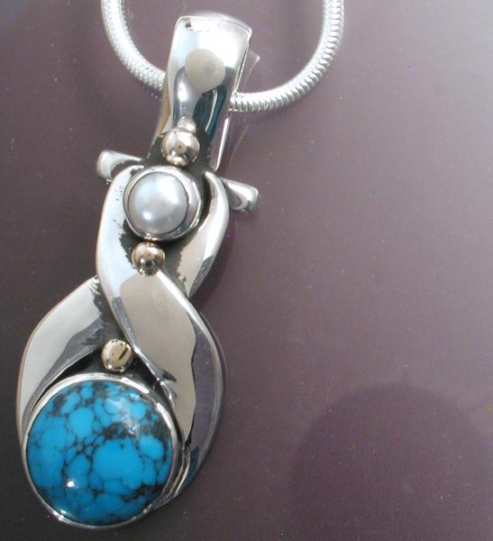 Turquoise & Pearl Pendant