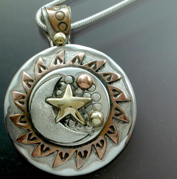 Spinning Sun Pendant with Star & Moon