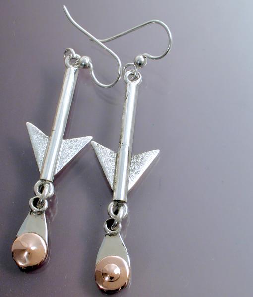Silver & Copper V drop Earrings