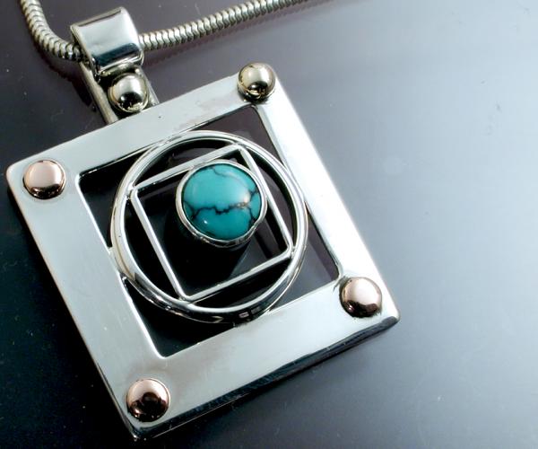 Circle in Square Turquoise Pendant