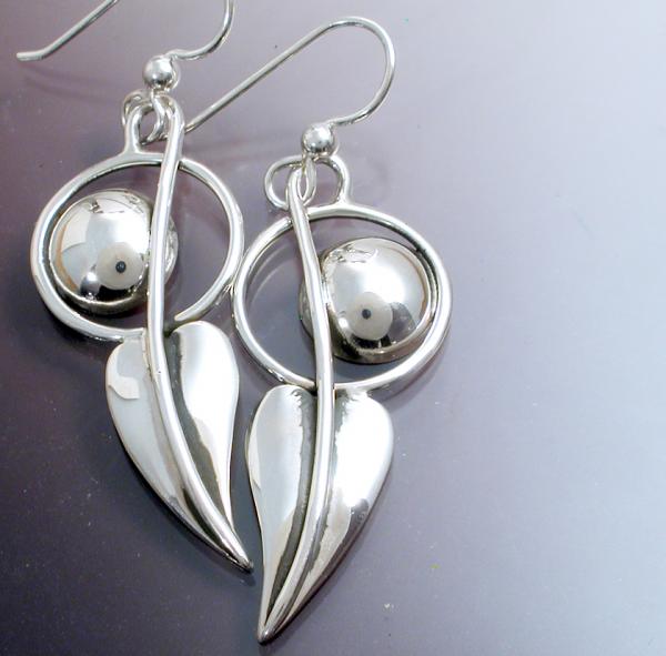 Leaf & Dome Silver Earrings