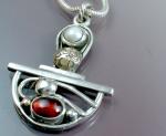 Metal Mix Pendant with Garnet & Pearl