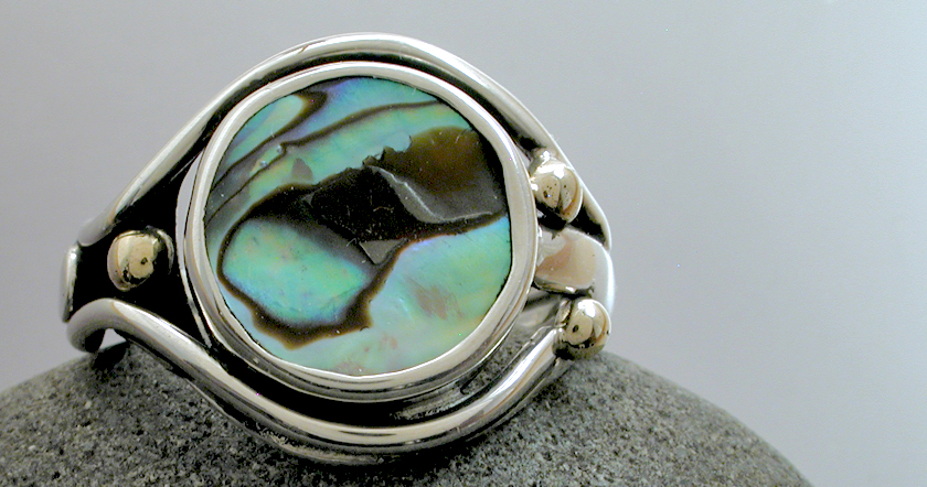 Abalone silver & gold ring picture