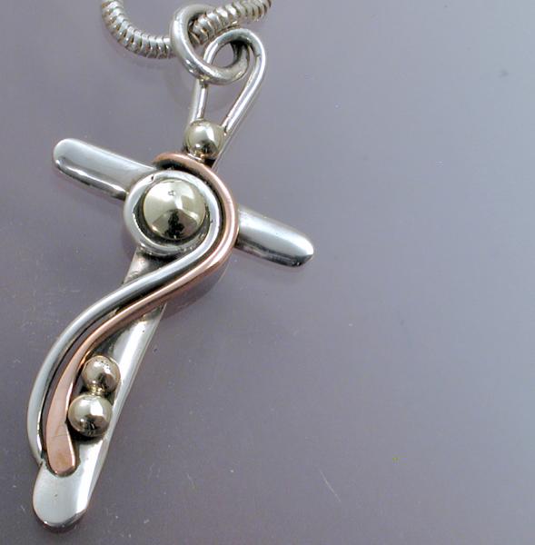 Spiral Mixed Metal Cross Pendant