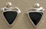 Triangular black onyx silver and gold post earrings
