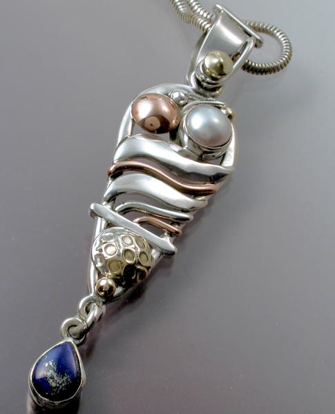 Metal Mix Pendant with Pearl & Lapis