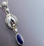 A 2 Leaf Pendant with Lapis & Pearl
