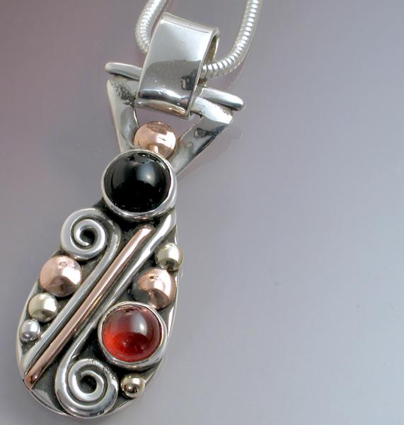 Garnet & Black Onyx Pendant with Spirals