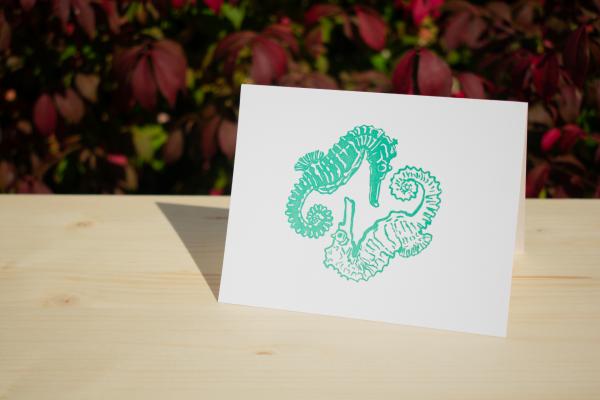 Seahorses 4.25"x5.5" blank letterpress note card picture