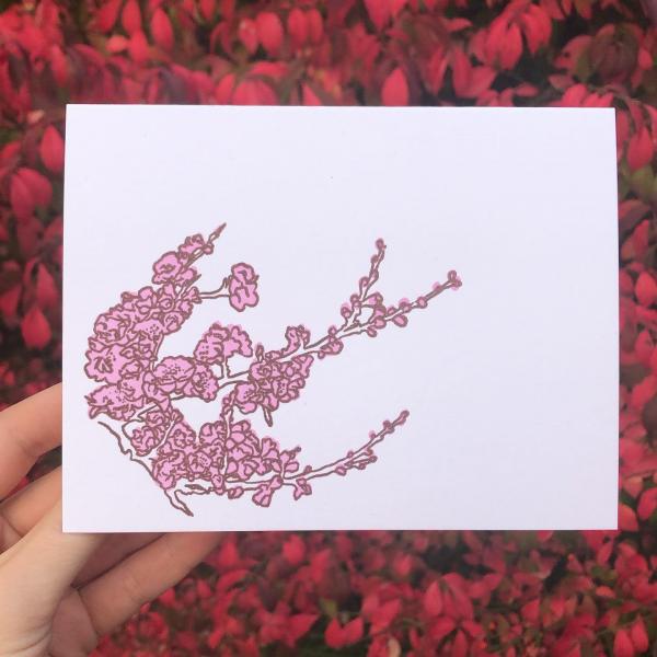 Cherry Blossoms 4.25"x5.5" blank letterpress note card