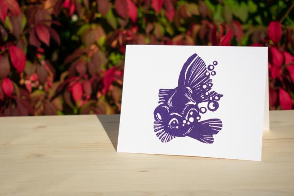 Something is a Bit Fishy Here (Violet) 4.25"x5.5" blank letterpress note card picture