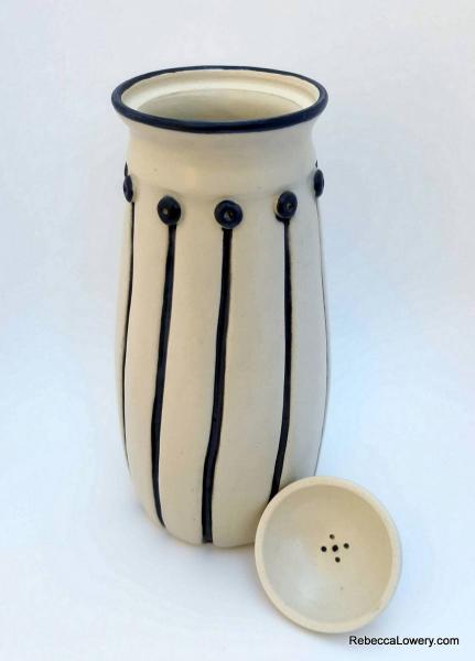 Tall Black & White Lidded Jar picture