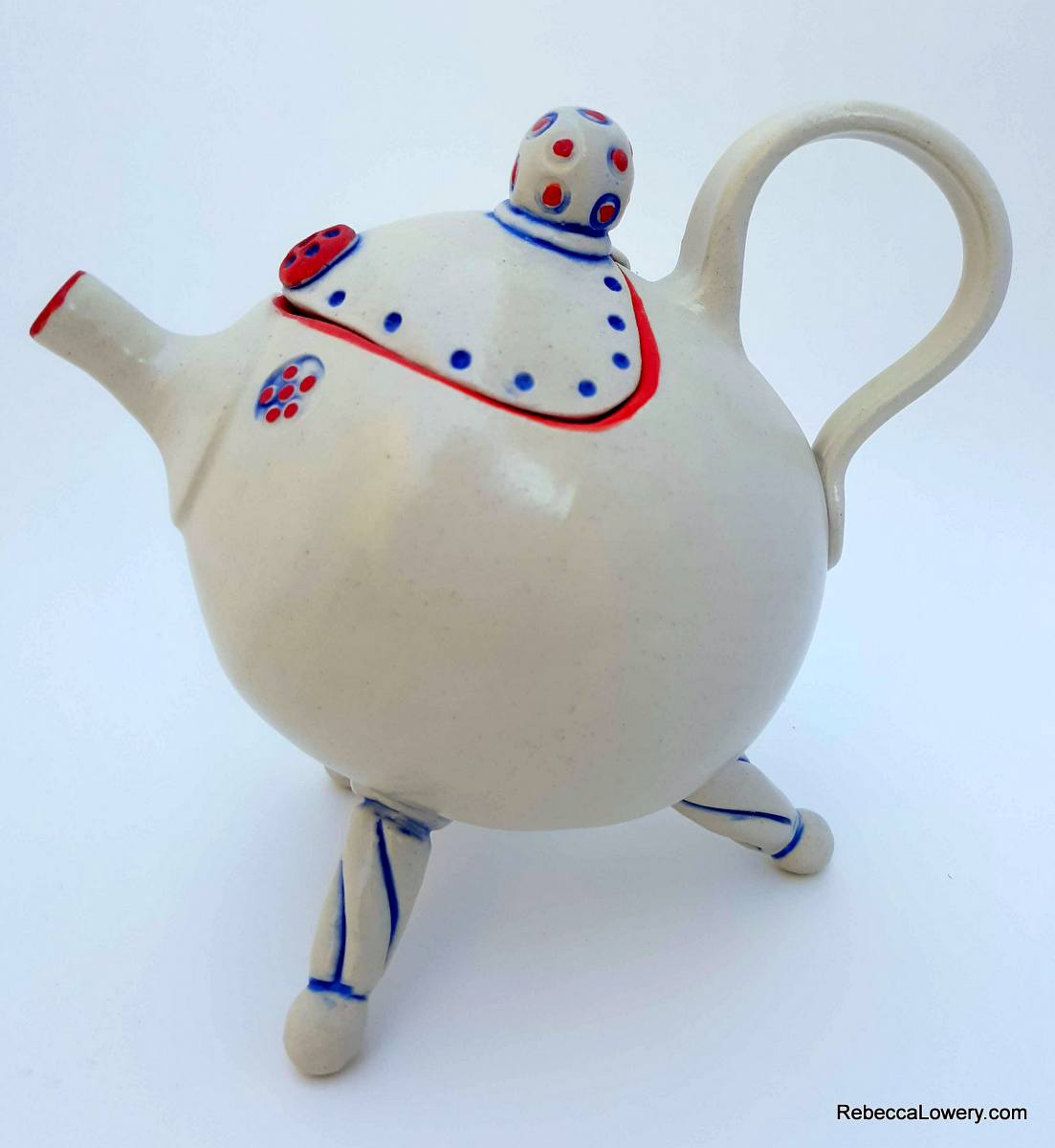 Tripod Teapot, a whimsical ceramic teapot with tripod base, rattle lid picture