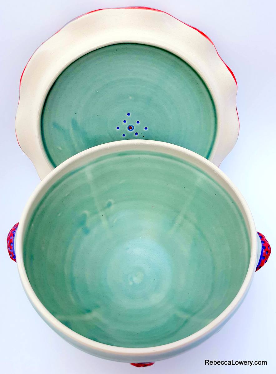 Green Button Ceramic Casserole Dish with Lid picture