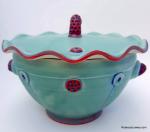 Green Button Ceramic Casserole Dish with Lid