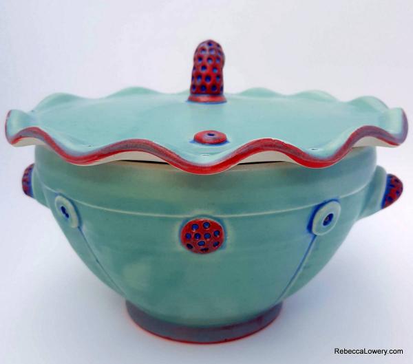 Green Button Ceramic Casserole Dish with Lid picture