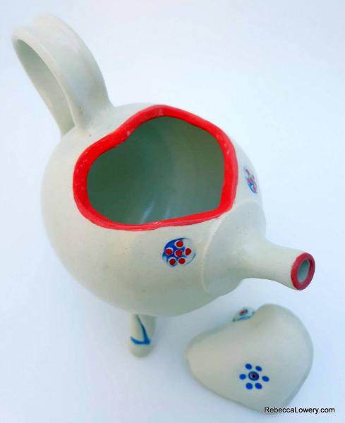 Tripod Teapot, a whimsical ceramic teapot with tripod base, rattle lid picture