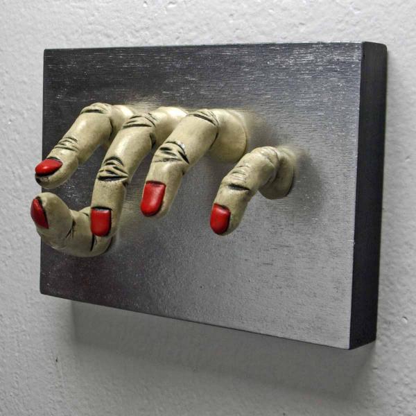 White With Red Nails Grasping Wall Sculpture picture