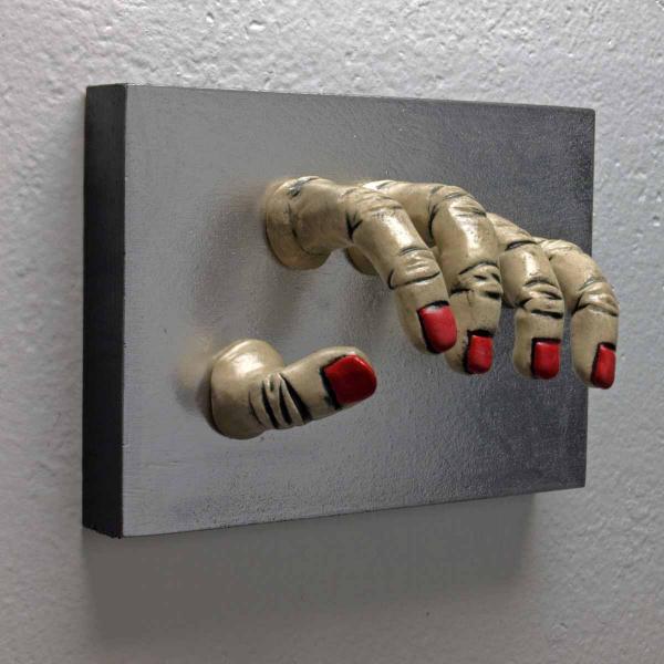 White With Red Nails Grasping Wall Sculpture picture
