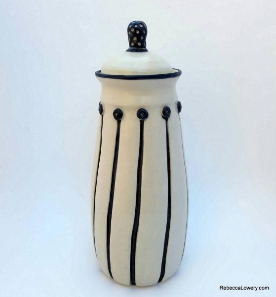 Tall Black & White Lidded Jar picture