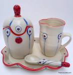 Vanilla Button Creamer and Sugar Set with Spoon and Ceramic Tray