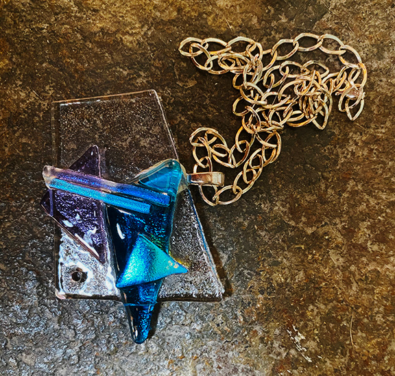 blue dichroic glass pendant