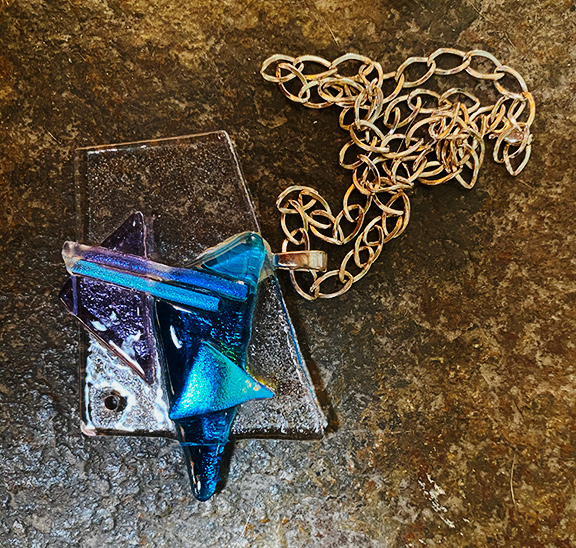 blue dichroic glass pendant picture